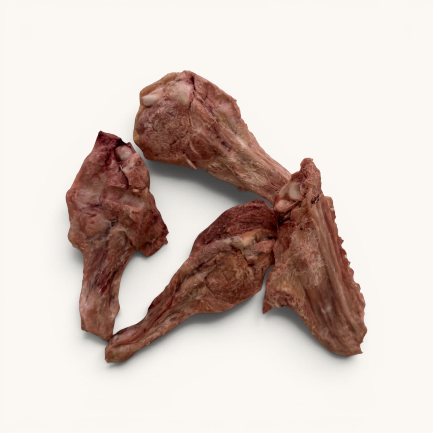 Freeze dried duck wings dog treats on a white background