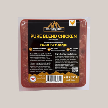 Chicken raw dog food - Pure Blend Chicken package, 1 lb, with no preservatives, fillers, or gluten.