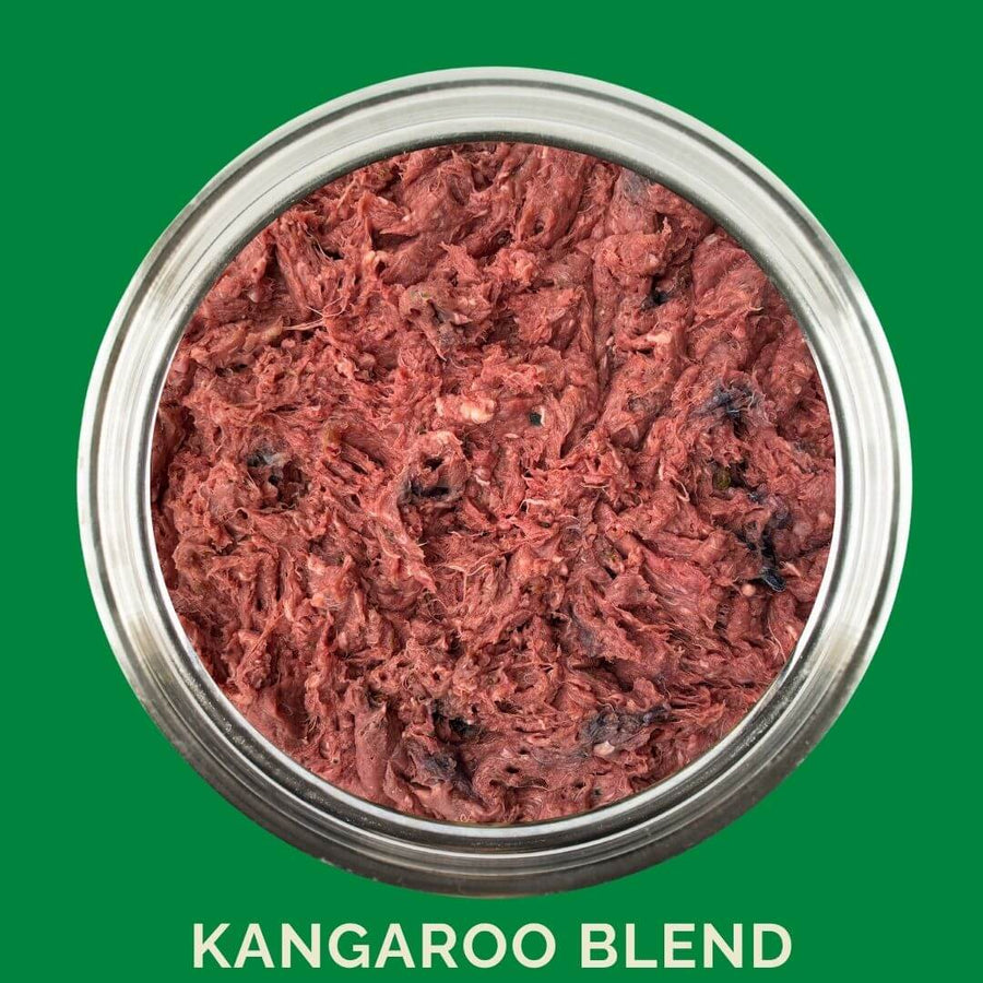 Kangaroo Raw Dog Food – Novel Protein Blend in a bowl featuring a raw kangaroo meat blend for dogs.